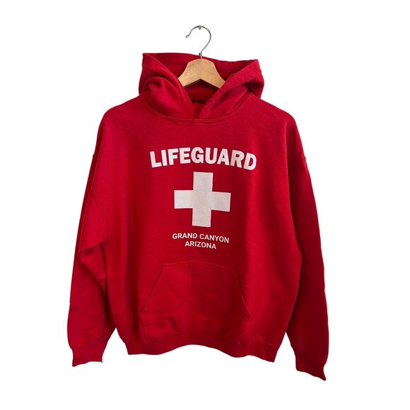 Gildan Lifeguard Hoodie Red Sweatshirt Women's Men's Size M Grand Canyon Arizona - Picture 1 of 4